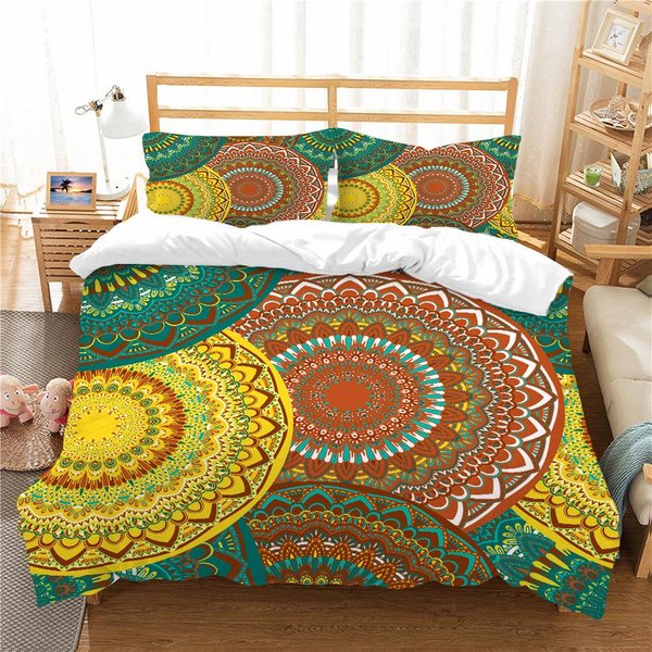 Boho Kwiatowy King Queen Poszwa Na KołDrę Boho Mandala Kwiaty Kaszmiru Zestaw PośCieli Egzotyczny Styl Plemienny 2/3 Szt. Poliestrowa Poszwa Na KołDrę EU Single(135X200Cm) Multi-image