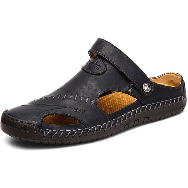 Sandalias Romanas CláSicas De Cuero Para Hombre Chanclas Zapatilla Exterior Deportiva Chanclas De Goma Para Playa Sandalias De Senderismo AcuáTico Para Hombre Sandalias De Verano 45 Black-image