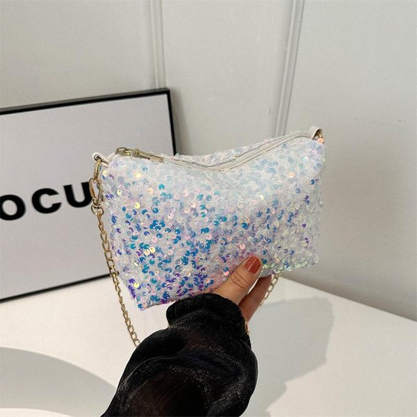 Personalizowana MałA Torebka Z Cekinami Dla Kobiet Nowa Niszowa Tekstura Torba Jednoramię Crossbody Temperament Prosta ŁAńCuszkowa MałA Kwadratowa Torebka Gray-image