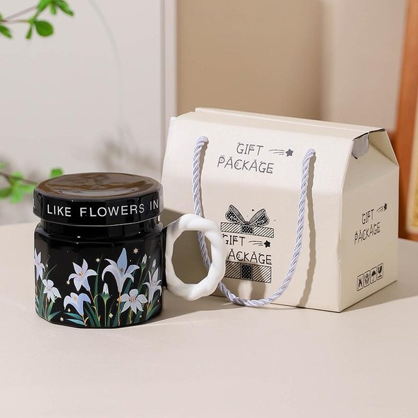 Taza De CeráMica Con Tapa Taza De Alto Valor Taza De Agua Taza De Oficina Souvenir Taza De Café Para Mujer Taza De Desayuno Para Hombre 301-400Ml-image