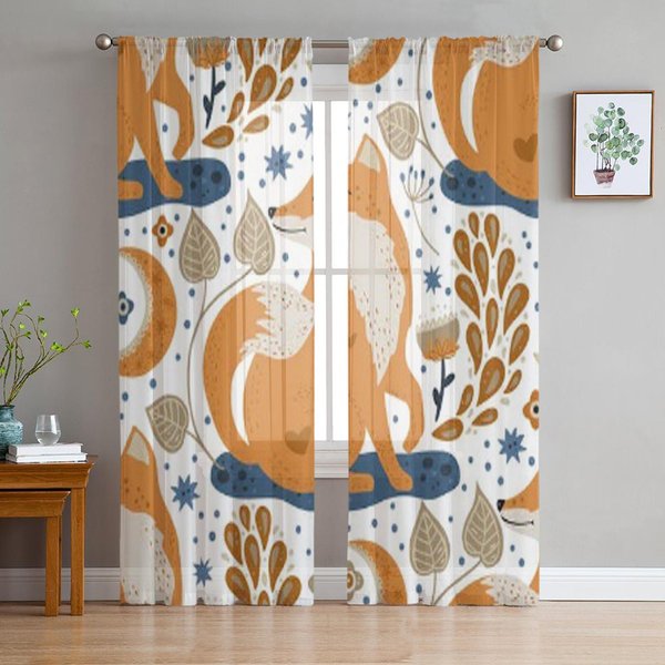 Cortinas TraslúCidas De Tul Nordic Fox Para Sala De Estar El Dormitorio Cortinas Modernas De Gasa Voile Organza DecoracióN Drapeados 135W X 114H(Cm) White-image