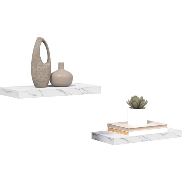 Estante De Pared Set 2 Piezas MáRmol Blanco 50 X 23.5 X 4 Cm Tablero De PartíCulas-image
