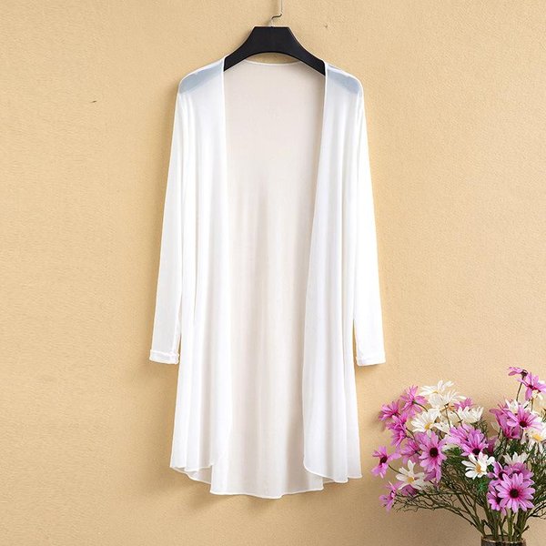 CáRdigan De Seda Helada Con Camisa Fina De Malla Con Aire Acondicionado, Camisa De ProteccióN Solar De Verano, Chaqueta Chal Holgada De Longitud Media Para Mujer 2XL Blanco-image