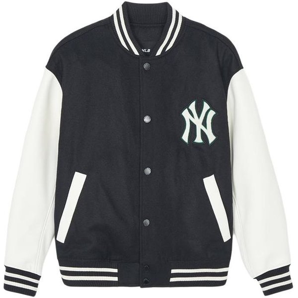 MLB SS24 New York Yankees Klasyczna Blok KoloróW Codzienna Kurtka Baseballowa Kurtki Unisex Czarny 3AJPV0141-50BKS M White-image