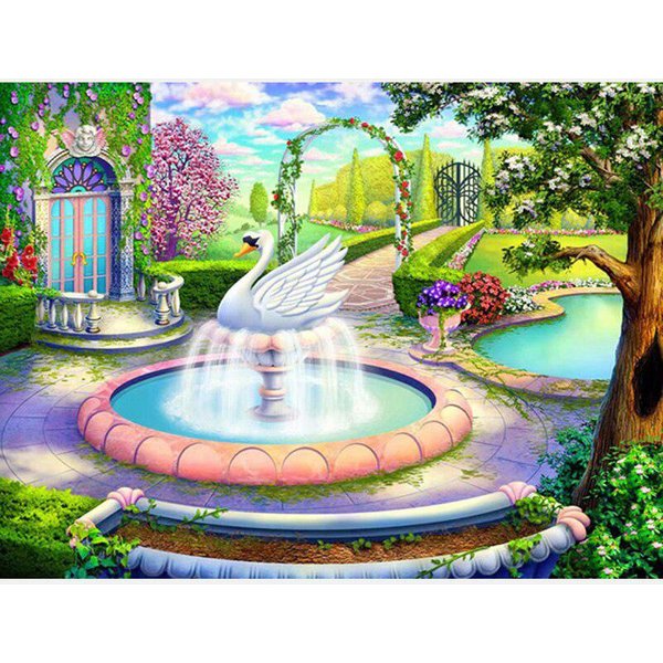 Pintura De Diamantes 5D Paisaje Punto De Cruz Mosaico De Diamantes JardíN Cisne Bordado De Diamantes PedreríA 20X30CM-image