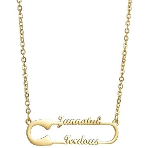 Supremer Pin De Clip Personalizado Collar Con Nombre Personalidad Acero Inoxidable Placa Con Nombre Colgante Gargantilla Para Mujer JoyeríA Regalo De Aniversario 50Cm Oro-image