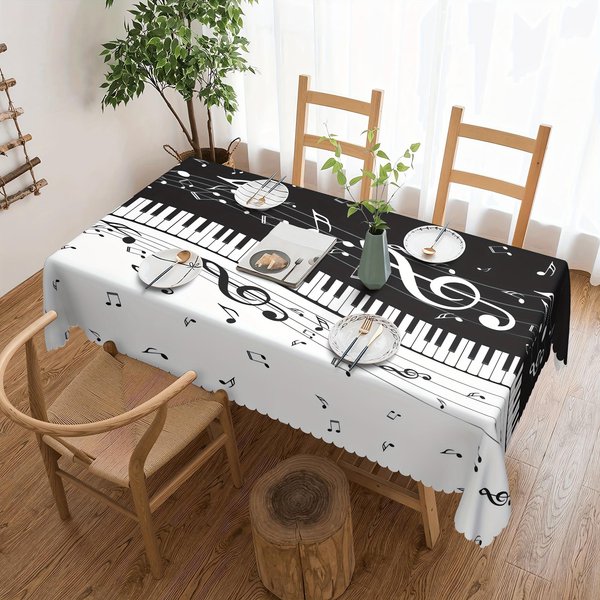 Muzyka Pianino Nuta Muzyczny Motyw ProstokąTny Wodoodporny Obrus Dekoracja StołU WystróJ Kuchni W Stylu Wiejskim Obrus Na Stół Jadalny Dekoracja Imprezowa 100X160Cm Black-image