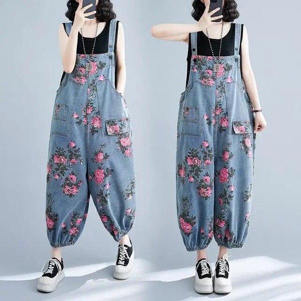 Pantalones Con Tirantes De Mezclilla De Gran TamañO Para Mujer, Mono Holgado, Informal, A La Moda, VersáTil, Estampado ArtíStico, Pantalones Vaqueros Con Farol XL Azul Cielo-image