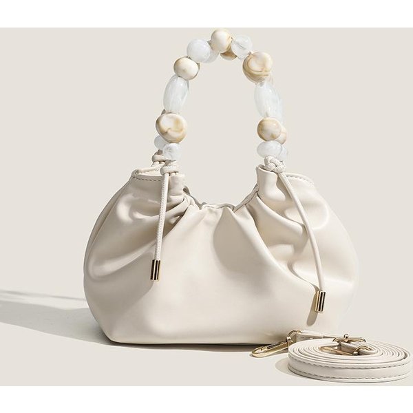Torba Wiadro Damska Tekstura PerłOwy ŁAńCuch Do Noszenia Torba Chmurka Prosta Moda Torba Jednoramienna Crossbody Beige-image