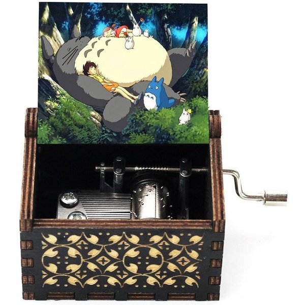 Drewniana Malowana Pozytywka, Muzyczny Prezent Totoro, Ozdoba, Lekka Luksusowa Drewniana Pozytywka Na Korbkę Niebieski-image