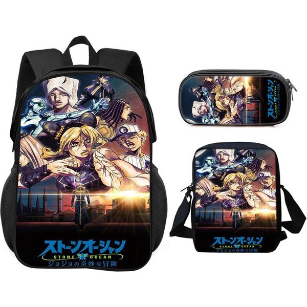 Jojo's Bizarre Adventure Set De 3 Piezas Mochila Estuche Bolso De Hombro Duradero Moderno VersáTil Para NiñO Y NiñA CumpleañOs Mejor Regalo-image