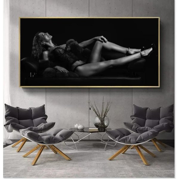Modern Art Obraz Olejny Kobieta Nago Czarny PłóTnie Malarstwo Plakaty I Reprodukcje Home Sypialnia Dekoracje ŚCienne Malarstwo 20*40Cm-image