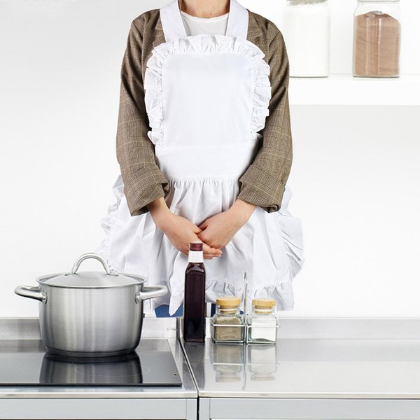 Delantal De AlgodóN Blanco Para Mujer Maid Con Volante En El Bajo Delantal De Cocina De Color SóLido Gray-image