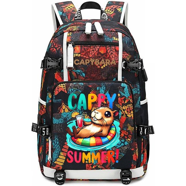 Mochila Estudiante Estampado Capibara Gran Capacidad Mochila De DíA Casual Para Viajes Para NiñOs NiñAs Bolso Escolar-image