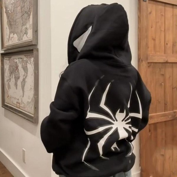 Bluza Z Kapturem Street Spider Punk Bluza Z Kapturem Na Zamek Bardzo DużA Bluza Ze Wzorem Gothic Harajuku Odzież MęSka I Damska M Czarny-image
