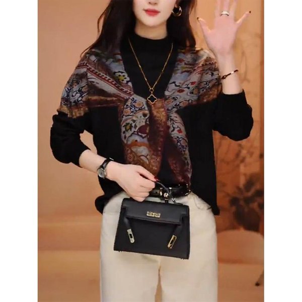 Camiseta Interior De Estilo Extranjero Para Mujer Camiseta De Manga Larga Invierno Nueva SensacióN Estampada Top Madre CáLido Camiseta Interior 3XL-image