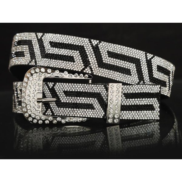 Nowy Damski Modny Pasek Z ĆWiekami I DżEtami Luksusowy BłYszcząCy Nit Pasek MęSki, Street Hip-Hop Punk Rock Designerskie Paski 105Cm White-image