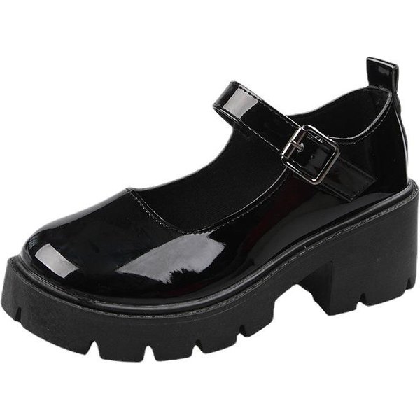 Nuevos Zapatos De TacóN Alto Negros Para Mujer Moda Charol Zapatos De Plataforma Mujer Puntera Redonda Zapatos Mary Jane 43 Black-image