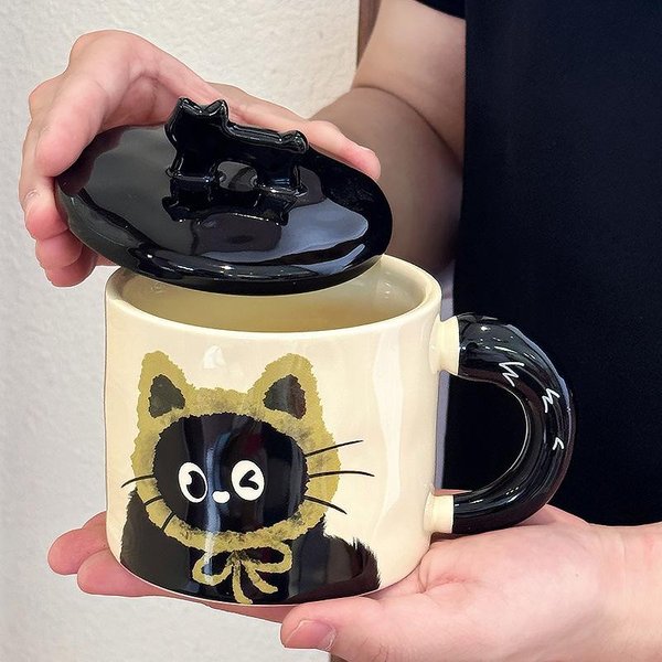 Uroczy Kubek Z Kotem Kubek Biurowy Z Pokrywką Kubek Na Wodę Ceramiczny Prezent Dla Pary PamiąTka PudełKo Prezentowe Prezent Urodzinowy 360ML-image