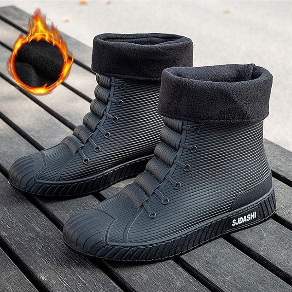 Modne MęSkie Kalosze Gumowe Gumboots Slip On PołOwy łYdki Wodoodporne Buty Robocze Komfortowe Czerwone AntypośLizgowe Buty WęDkarskie Dla MężCzyzn 39 Black-image