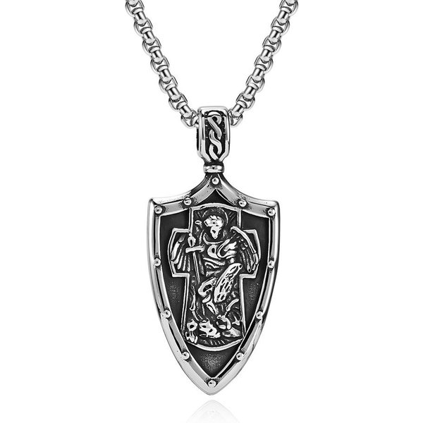 Collar De Escudo De Titanio Del ArcáNgel San Miguel De Estilo Europeo Y Americano Vintage Vestir A La Moda-image