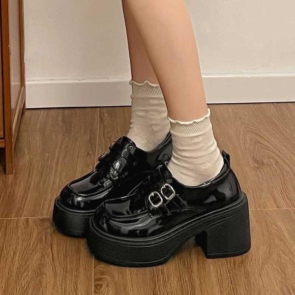 Zapatos De Mujer Correa Con Hebilla De Alta Calidad Tacones Altos De Moda Para Mujer Puntera Redonda Zapatos De Vestir Tacones De Plataforma SóLidos De Venta Caliente Para Mujer 37-image