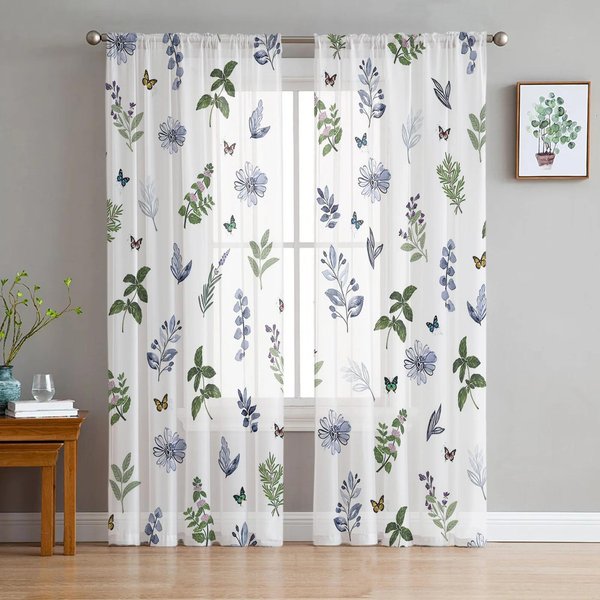 Cortinas Transparentes De Flor De Margarita Lavanda Mariposa Para DecoracióN De SalóN Cortina De Ventana Cocina Tul Voile Organza Drapeados W135 X H115Cm X1&Grommet Top-image