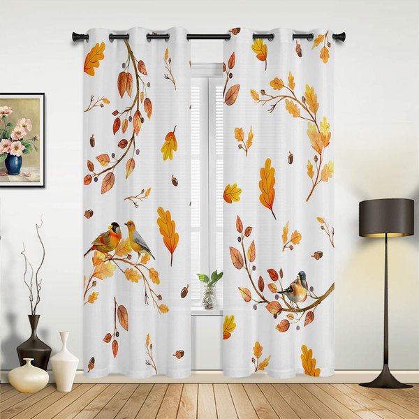 Jesienne LiśCie Ptaki Owoce ZasłOny Do Sypialni Salonu Dekoracje Okienne ŻAluzje Kuchenne Dekoracje Domowe Draperie 135W X 160H(Cm) X1-image