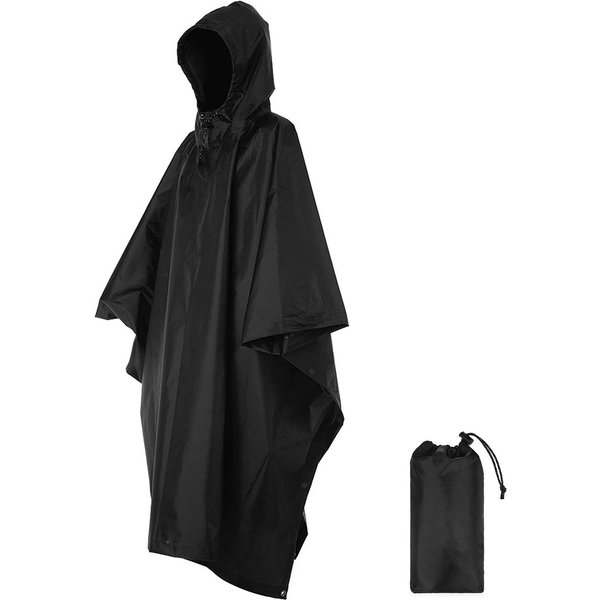 Poncho De Lluvia Impermeable 3 En 1, Abrigo De Lluvia Ligero Con Capucha, Estera De Picnic, Manta, Refugio Solar Para One Size Negro-image