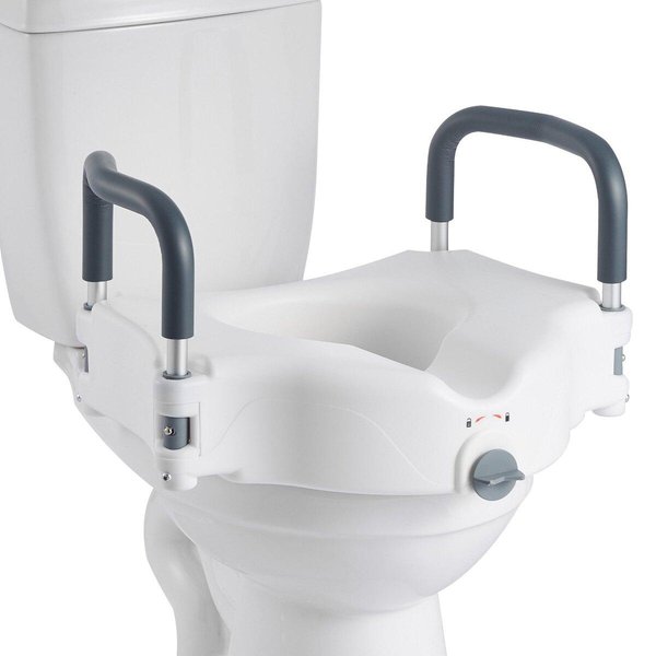 Asiento Elevado Para Inodoro Con Reposabrazos, Capacidad De Carga De 136,1 Kg, Altura De ElevacióN De 127 Mm, Asiento Elevador Para Inodoro Ensanchado Con Asas Acolchadas Para Personas Mayores,-image