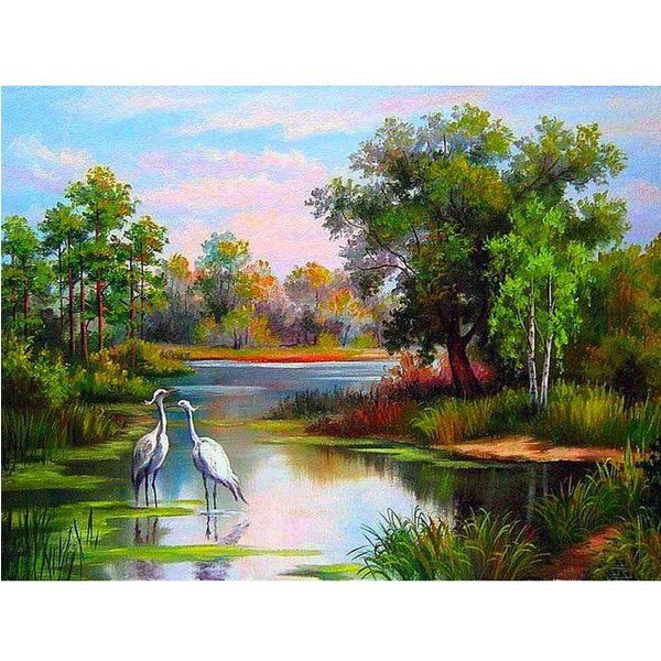 Bordado De Diamantes Paisaje ÁRboles Lagos PedreríA Diamante Redondo Completo Pintura De Diamantes Papel Tapiz 5D DecoracióN 20X30CM-image