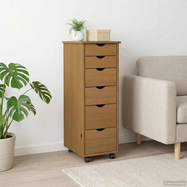 Armario Rodante Color Miel 34 X 39 X 93,5 Cm Madera De Pino Macizo-image