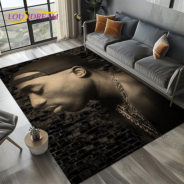 Raper Eminem Tupac 2Pac Hip-Hop Rap God Dywanik Dywan Do Salonu Sypialni Domu Dekoracja Sofy, Dywanik Obszarowy AntypośLizgowa Mata PodłOgowa 40X60Cm( 15X23In )-image