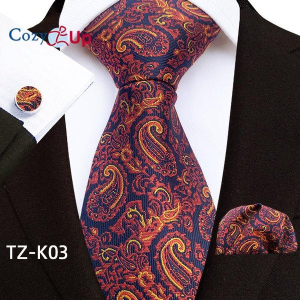 Conjunto De Tres Piezas Cozy Up Paisley Moda Negocios Corbata Para Hombre Incluye Corbata Gemelos PañUelo Brown-image