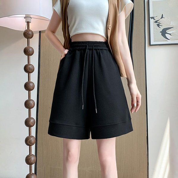Pantalones Cortos Deportivos De CháNdal Para Mujer Sueltos Casuales Finos Con CordóN Bolsillos Pierna Ancha Pantalones De Cinco Puntos 2XL-image