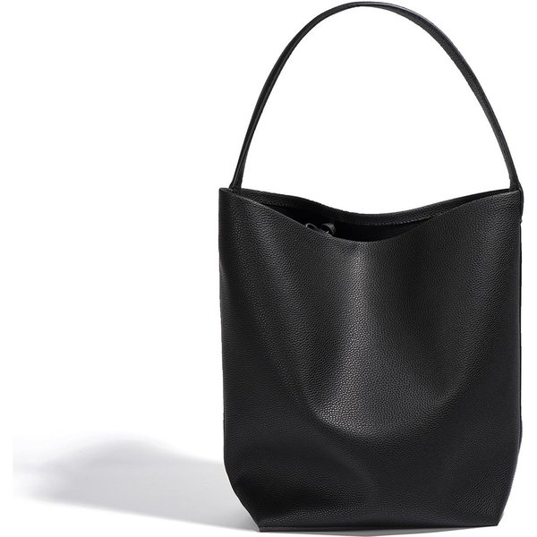 Bolso Bucket De Cuero Para Mujer Para Ir Al Trabajo Gran Capacidad Estilo Perezoso Un Hombro Axila Bolso Grande Bolso Tote Casual Black-image