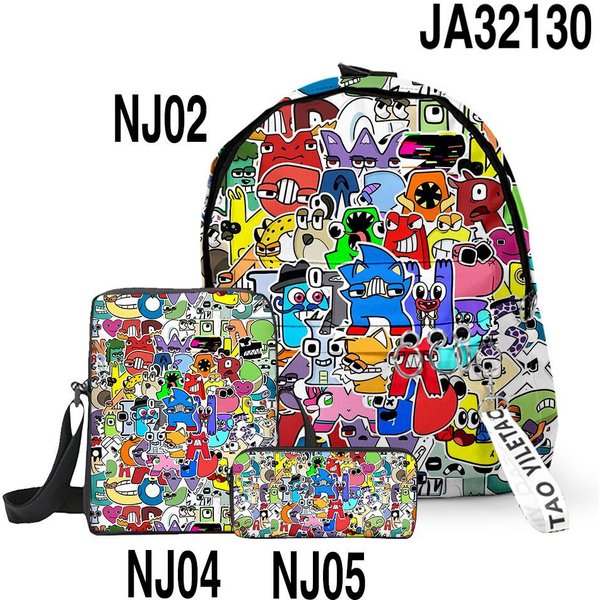 CláSico Popular Alfabeto Lore Impreso En 3D Set De 3 Piezas Para Alumno Mochilas Escolares Mochila Para PortáTil Mochila Bolso De Hombro Inclinado Estuche-image