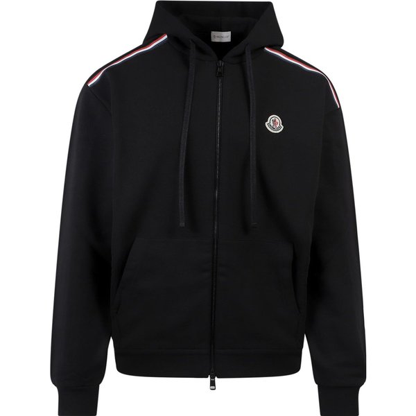 Moncler SS22 Etiqueta Con Logo Cinta Tejida Tricolor Sudadera Con Cremallera Chaqueta Chaquetas Para Hombre Negro H10918G00047809LA999 L-image