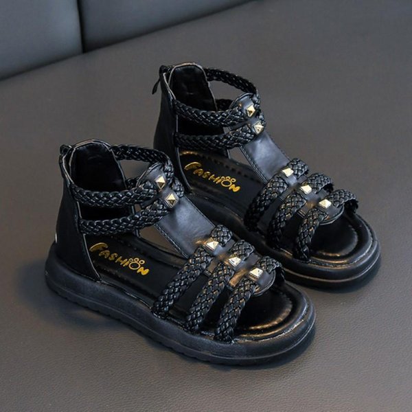 Letnie Nowe Modne Buty KsiężNiczki Z Odkrytymi Palcami MięKkie Podeszwy Buty DziecięCe Rzymskie Buty DziewczęCe SandałY 35 BeżOwy-image