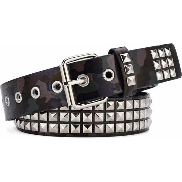 KamuflażOwy Pas Z Nitami Unisex Moda Codzienny Uniwersalny Akcesoria Do DżInsóW Pasek Goth Retro Punk Hip Hop Dziewczyna Pasek Na Talię 110Cm Black-image