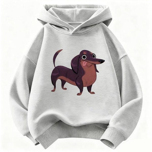 Jamnik Zabawna Bluza DziecięCa Bluza Z Kapturem Dla ChłOpcóW DziewcząT Casualowe Bluzy Ubrania Y2K 140 Gray-image