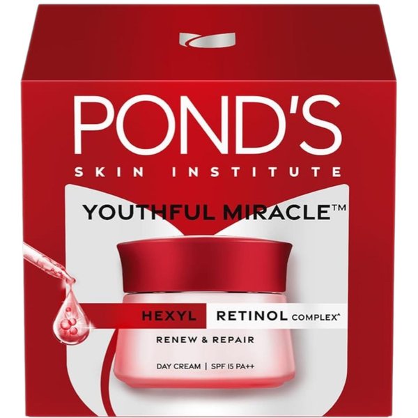 Pond's Youthful Miracle Krem Na Dzień 35G Z Kompleksem Heksyloretinolu SPF 15 Pa++ Dla Promiennej, JęDrnej SkóRy, NawilżAjąCy Krem Przeciwstarzeniowy Do Codziennego UżYtku Red-image