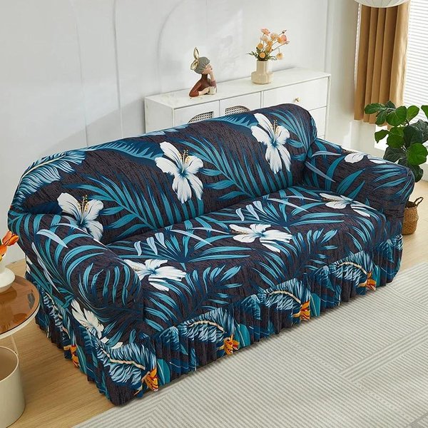 1 Szt. Elastyczna Drukowana Narzuta Na Sofę Ze SpóDnicą Pokrowiec Na Sofę Pokrowiec Na Sofę Ochraniacz Na Meble Sypialnia Biuro Salon WystróJ Domu 1Seater(90-140Cm) Gray-image