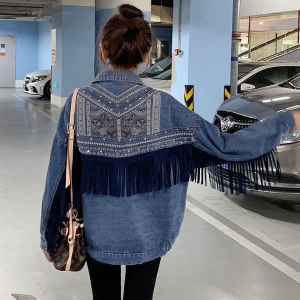 Damska Kurtka Basic Z FręDzlami Kurtka DżInsowa Damska Kurtka Bomber Dla Kobiet Kurtka DżInsowa Damska Kurtka DżInsowa M-image