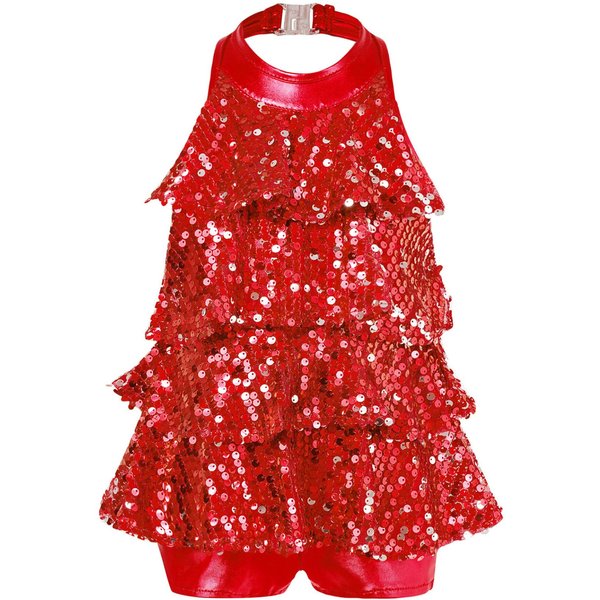 DziecięCe BłYszcząCe Cekiny Gimnastyczne Shorty Unitards Sukienka DziewczęCy Trykot Baletowy Latin Jazz Kostium Taneczny 13-14 Years Red-image