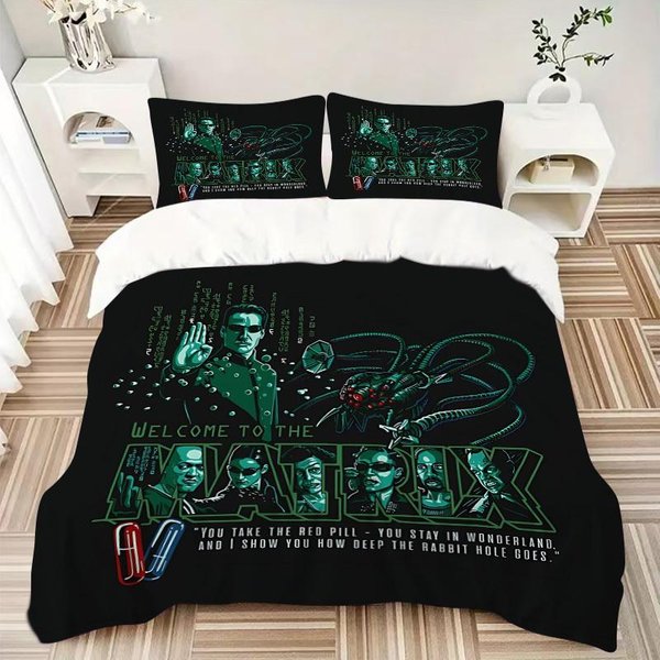 3 Szt. Zestaw PośCieli Cyberpunk Matrix, MięKka Poszewka Na KołDrę I Poszewki Na Poduszki Z Poliestru, MożNa Prać W Pralce, Na Wszystkie Pory Roku 22 200X220Cm-image