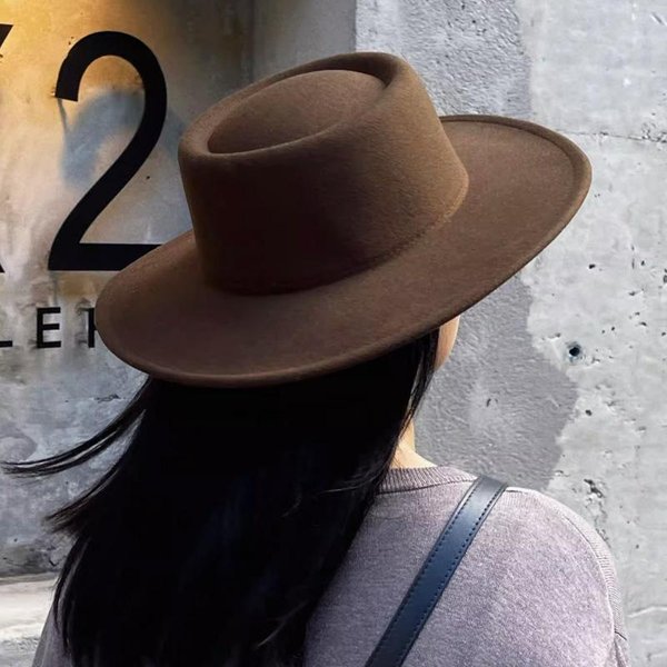 Sombrero Retro Nuevo De Lana De ImitacióN Para Mujer Color SóLido VersáTil Sombrero De Copa FrancéS BritáNico Ala Ancha CúPula CóNcavo Fieltro Average Size Brown-image