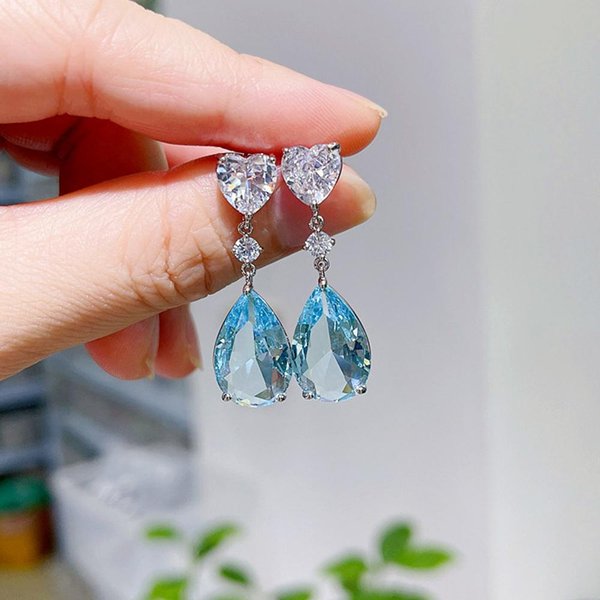 Pendientes Huitan Love Wedding Eternity Para Mujer Azul/Verde Pera Circonita CúBica Pendientes Colgantes Temperamento JoyeríA Elegante Para Dama-image