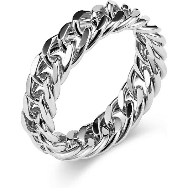 Anillo De Acero De Titanio Estilo Neutro Anillo Espejo Cadena Trenzada Doble JoyeríA Artesanal Personalizada De Nicho 10# White-image