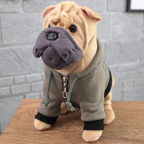 Wysokiej JakośCi Symulacja Pies Pluszowa Zabawka Chihuahua Buldog Shar Pei Pies Domowy Dzieci Dziecko Prezent Urodzinowy MięKka Wypchana Pluszowa Zabawka 30CM Gray-image